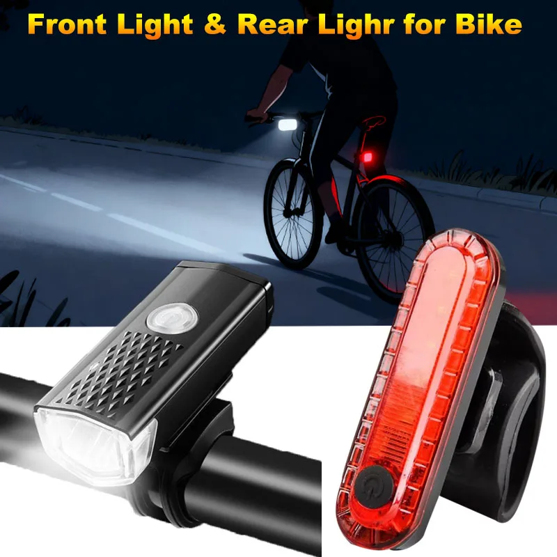 

Комплект передних и задних фонарей для велосипеда, светодиодный перезаряжаемый головной фонарь, задний фонарь для ночной езды на велосипеде, красный предупредительный задний фонарь, 3 режима