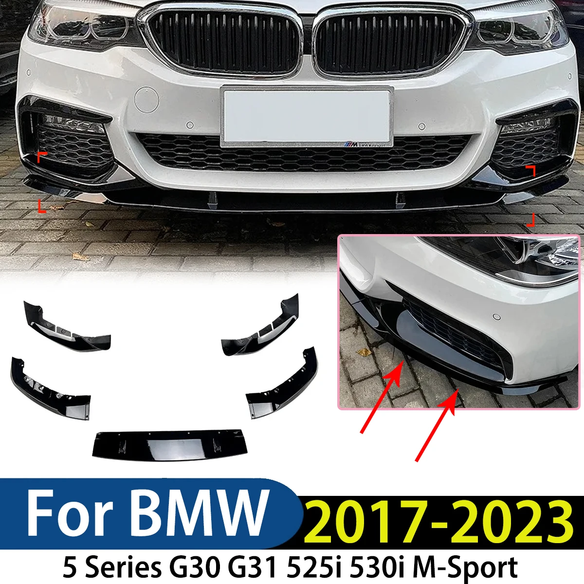 

Для BMW 5 серии G30 G31 525i 530i 2017-2023 M-Sport автомобильный передний бампер, спойлер, сплиттер, диффузор, крышка, защита кузова, комплект