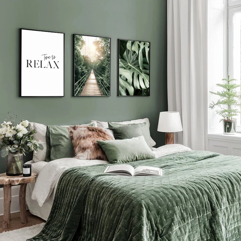 Jungle Landscape Canvas Poster Animal Leopard Elephant Print Painting Palm Leaves Forest River Bridge Nordic Picture Decoration