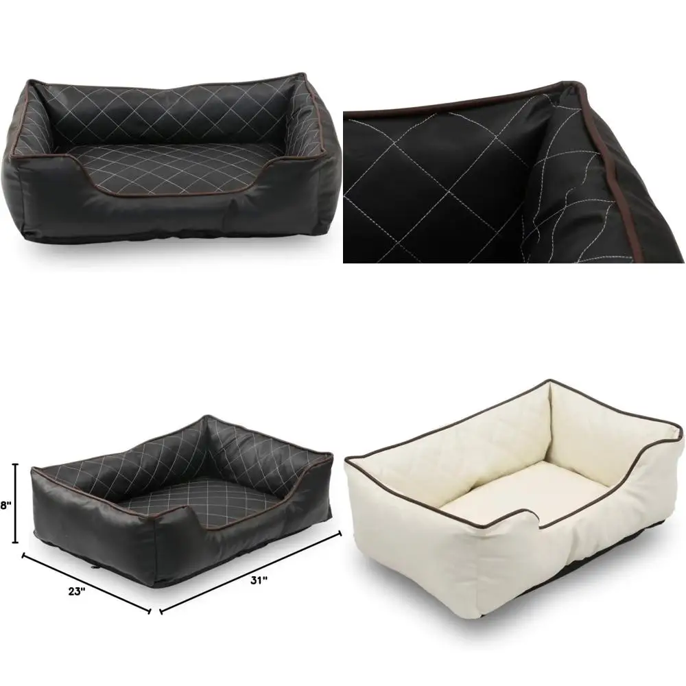 

Роскошная прямоугольная кровать для домашних животных из искусственной кожи, большая, черная, 31x23 дюймов