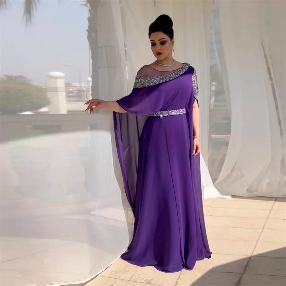 

Customized Saudi Arabia Evening Gown Prom Dress Scoop Neckline A-line Floor Length Skirts Draped Ribbon Bead Tull