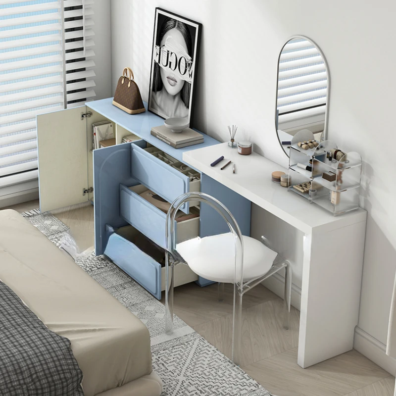 Cream Style Dresser Storage Cabinet Integrated Solid Wood Bedroom  Retractable Ultra-Thin Narrow 30cm