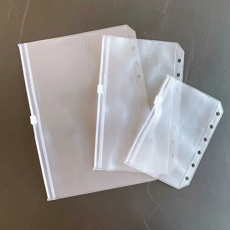 A5/A6 Binder Pockets Binder Zipper Folders For 6-Ring Notebook Binder Waterproof PVC Leaf Pouch Document Filing Bags