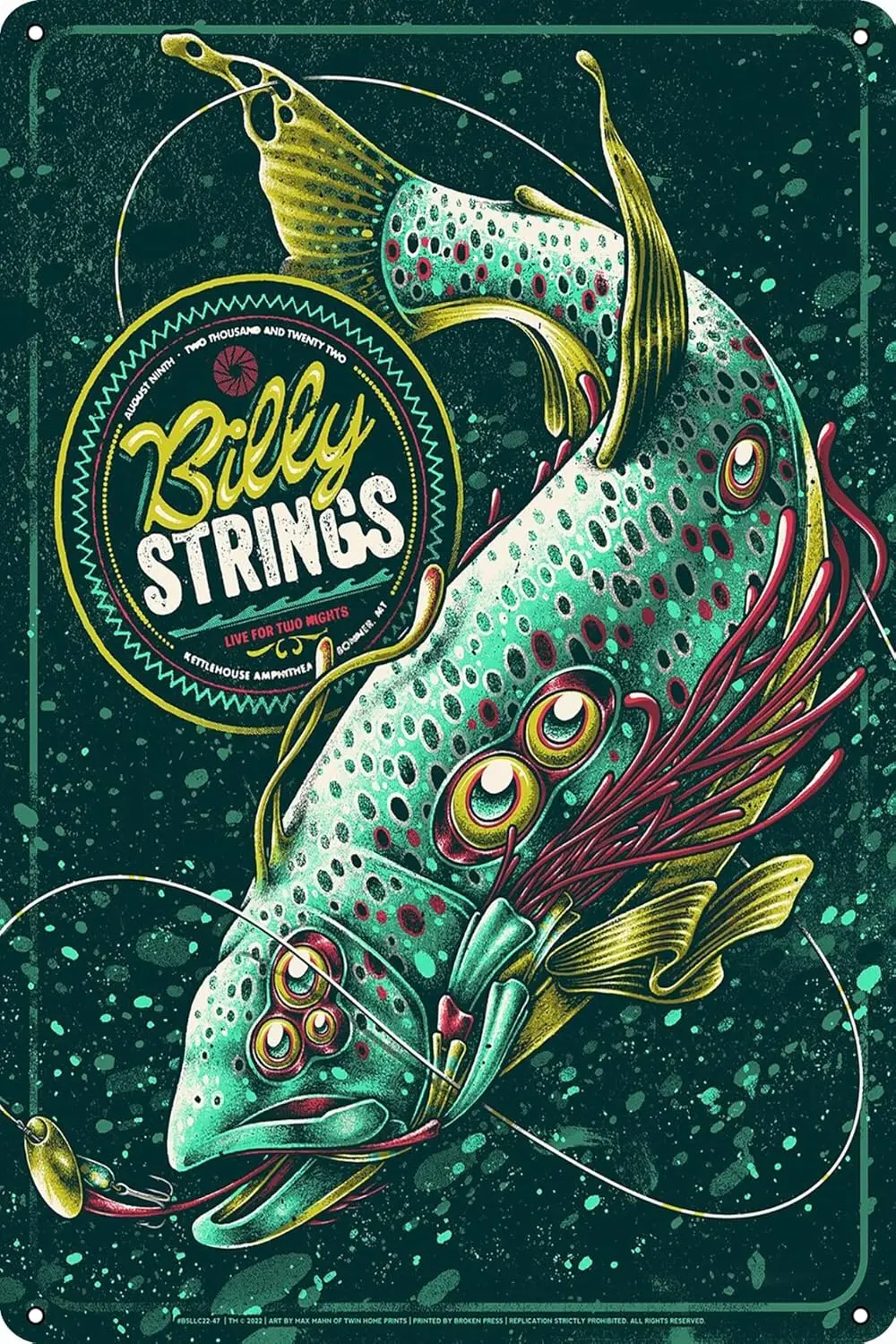 Billy Strings Bonner Twin Home Prints (Max Mahn) (1st Edition) Concert Posters Vintage Metal Tin Sign Wall Decor for Bars, Rest