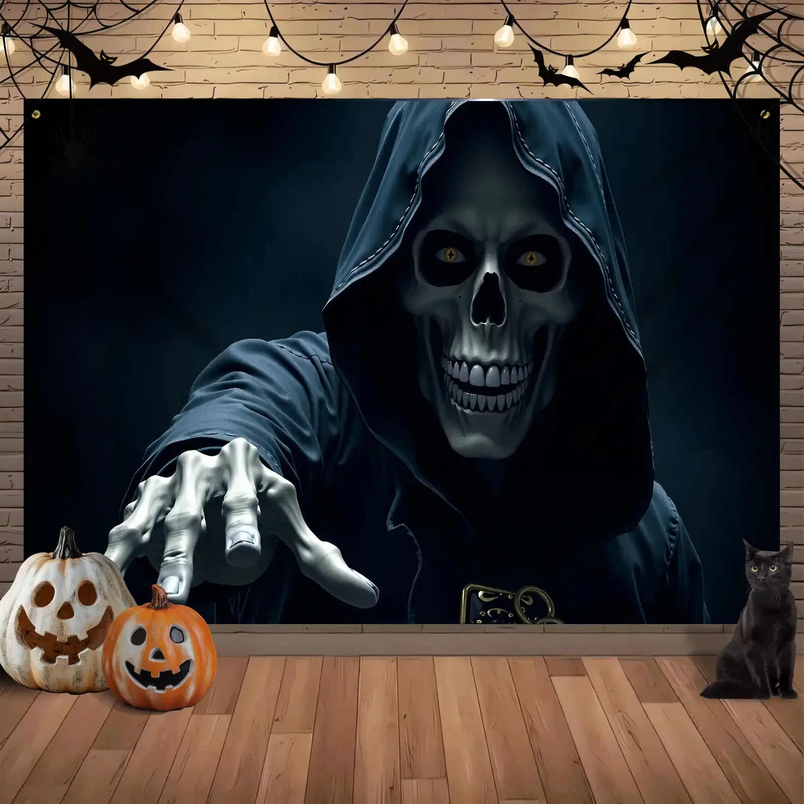 VIKAMA Halloween Grim Reaper Tapestry Dark Skeleton Hand Wall Hanging for Party Room