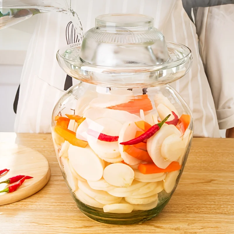 Glass Jar Pickle Fermentation Jar, Fermenting Crock Kit, Paocai Jar Pot for Pickling Kimchi, Sauerkraut, Vegetables