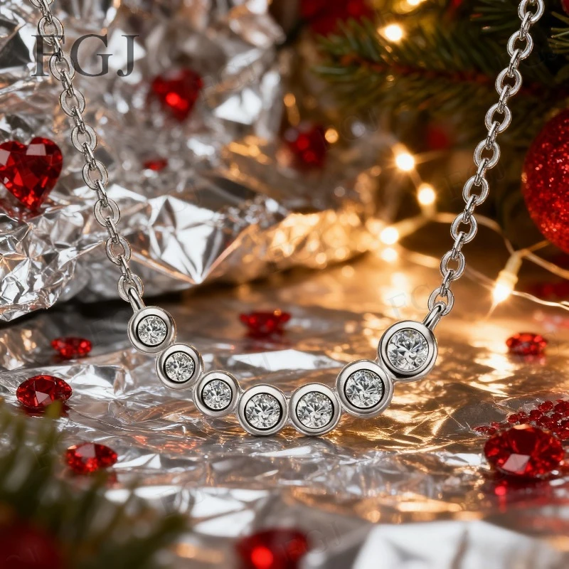 

7-Stones Custom Pendant Necklace Moissanite Round Stone D Color VVS1 925 Sterling Silver For Christmas Party Luxury Jewelry Gift