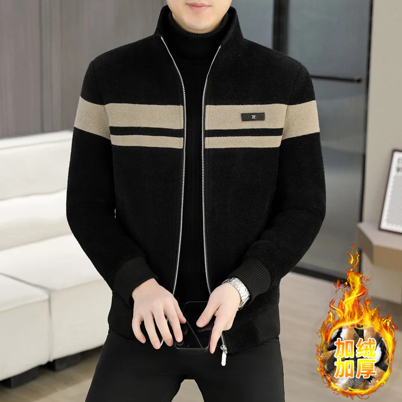 

High-quality men's fashionable, casual and stylish golden mink woolen jacket with added fleece and thickened coat