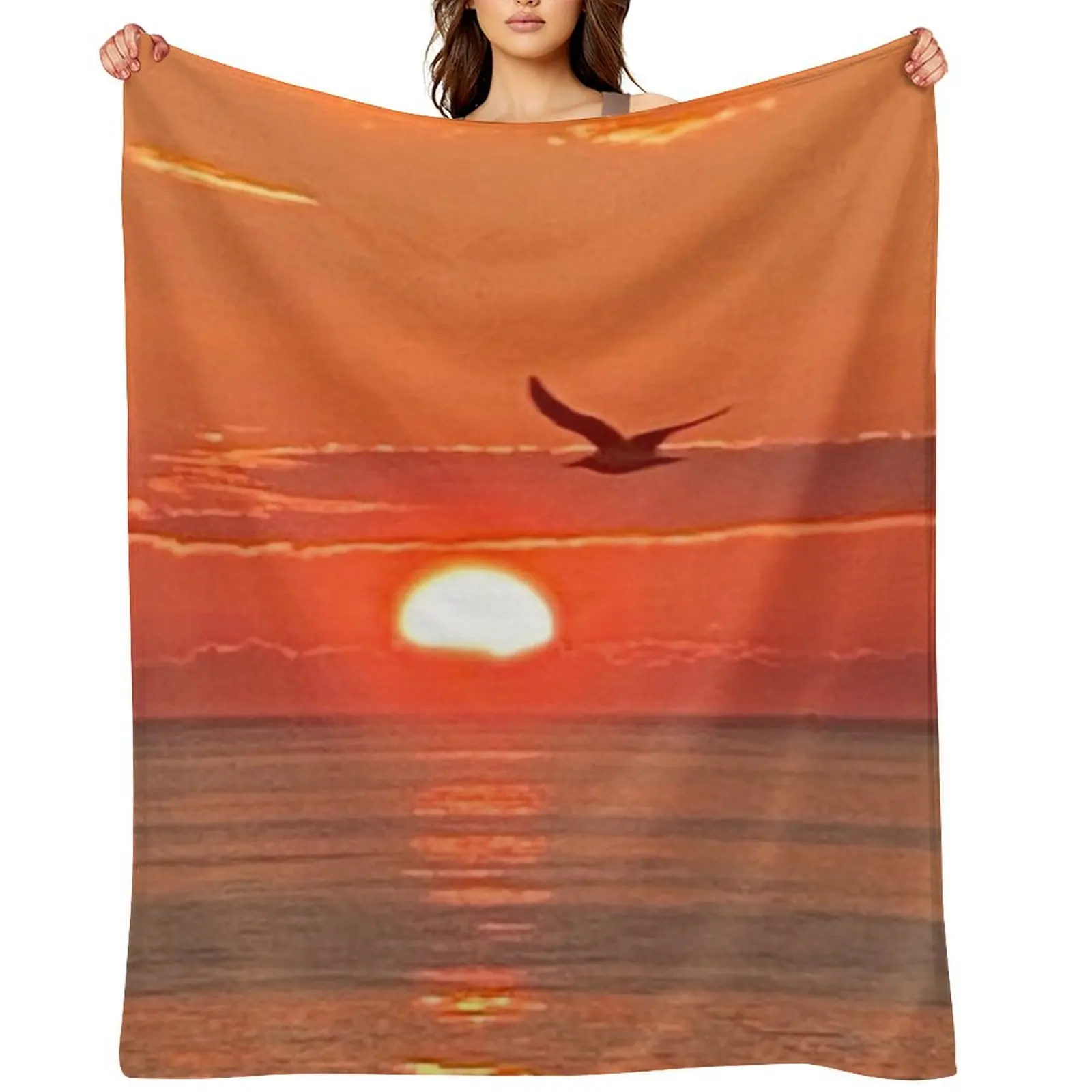 

Seagull Sunrise Throw Blanket Warm decorative Comforter Plush Blankets