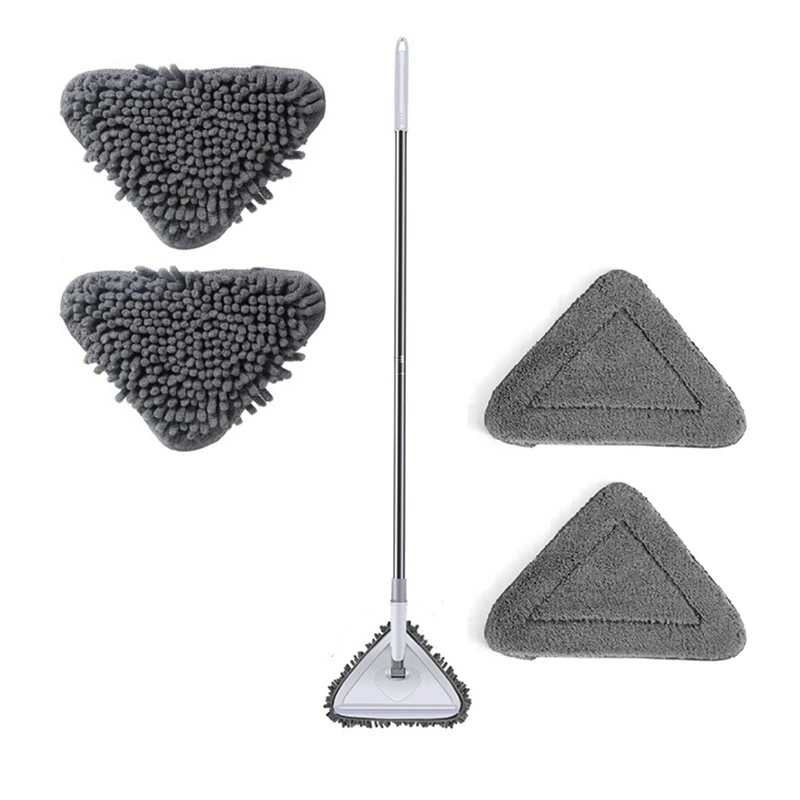 Triangle Mop With Long Handle Cleaning Tool For Dirty Wall Wall Cleaning Mop 180° Rotatable Adjustable Dust Wall Cleaner Grey