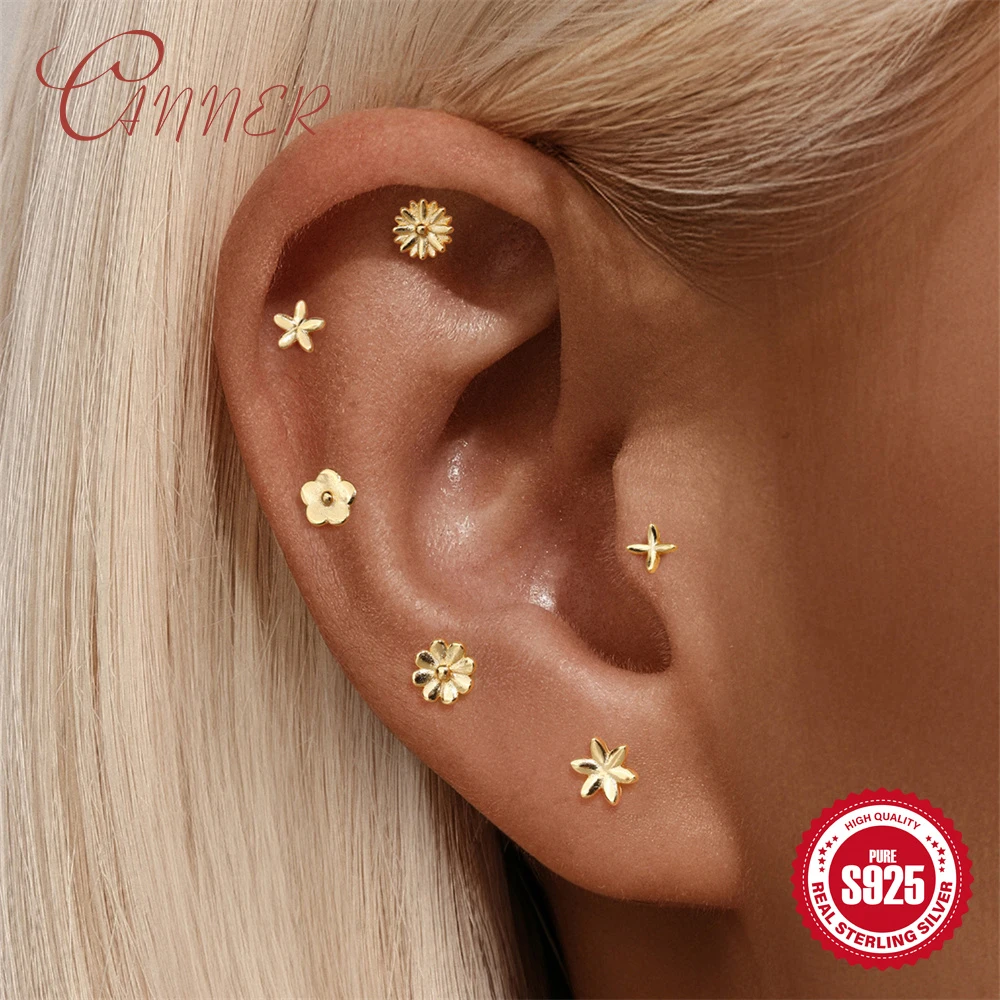 

Canner 925 Sterling Silver 1Pair Smooth Flower/petal Piercing Earring For Woman DIY Match minimalism Fine jewelry For her Gift