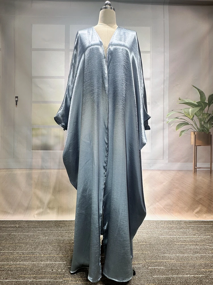 New Turkish Dubai Open Kimono Abaya Silky Party Moroccan Caftan For Women Jalabiyat Batwing Sleeve Robe Prayer Dress Ramadan Eid