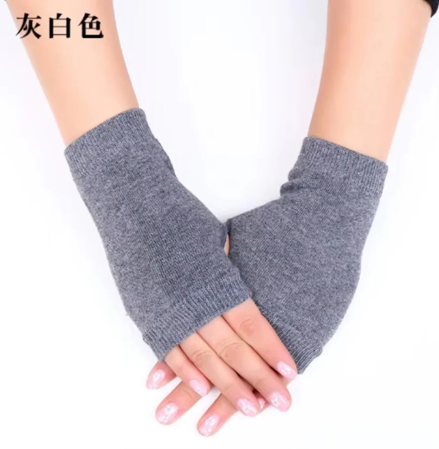 Winter Autumn Women Men Warm Knitted Fingerless Wool Gloves Solid Color Stretch Mittens Exposed Finger Short Cashmere Gloves