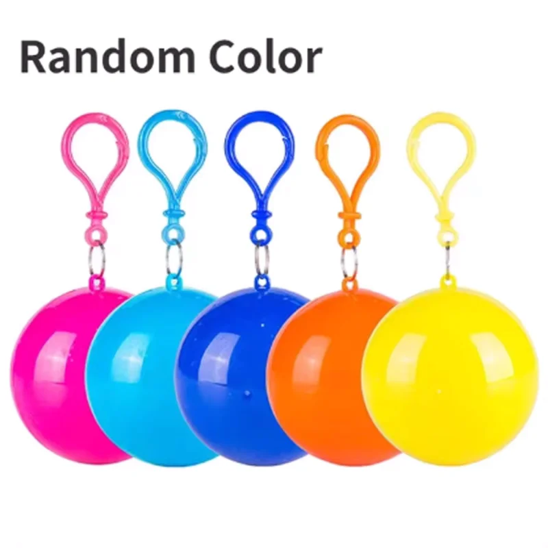 Portable Raincoat Ball Disposable Rain Cover for Adults Waterproof Colorful Keyring Ball with Hook Outdoor Emergency Raincoats