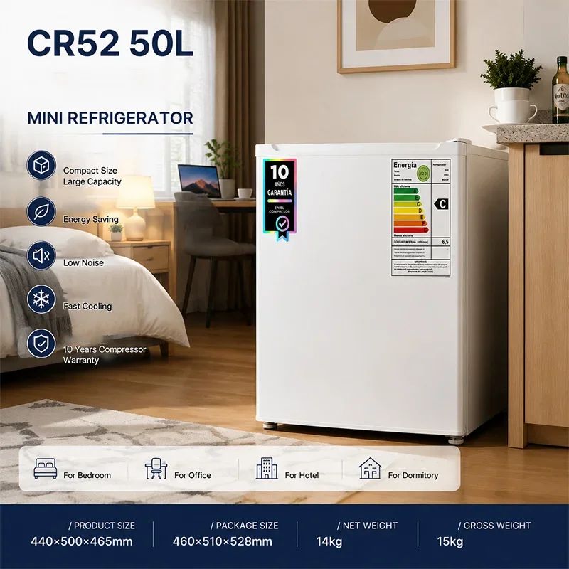 Compact 50L Home Refrigerator Mini Freezer for Dorms and Rental Units High-Efficiency Compressor Cooling 5-Level Temperature