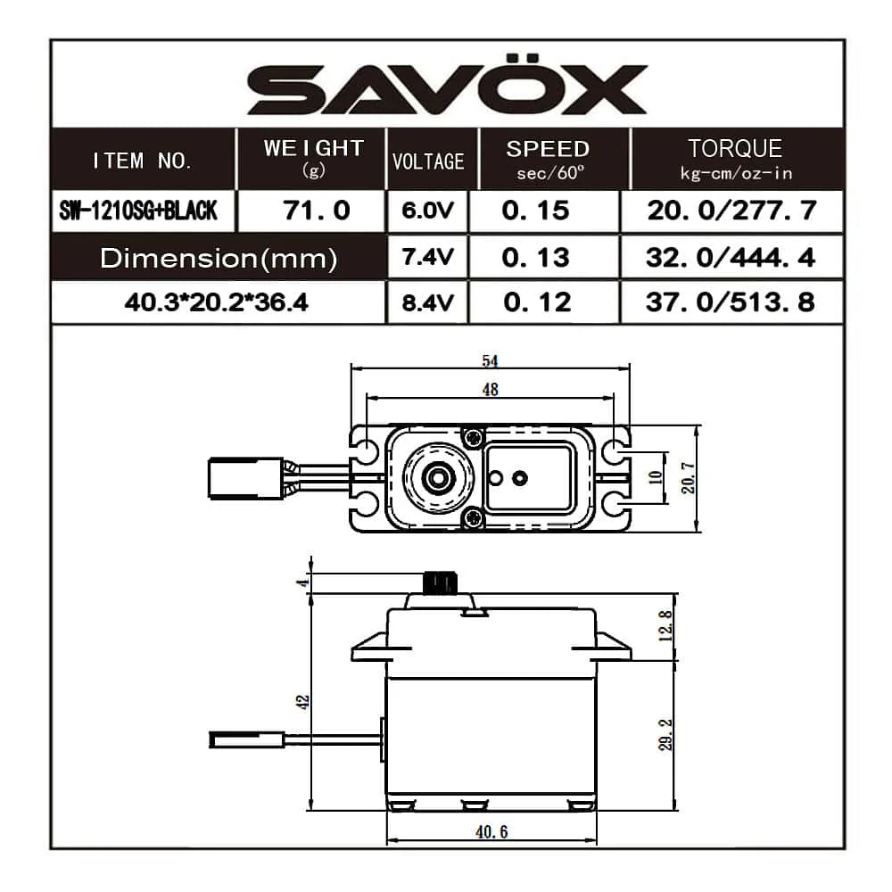 SAVOX SW-1210SG-BE 37KG 13sec/444.4@7.4V Black 2BB High-Pressure Waterproof Digital Servo
