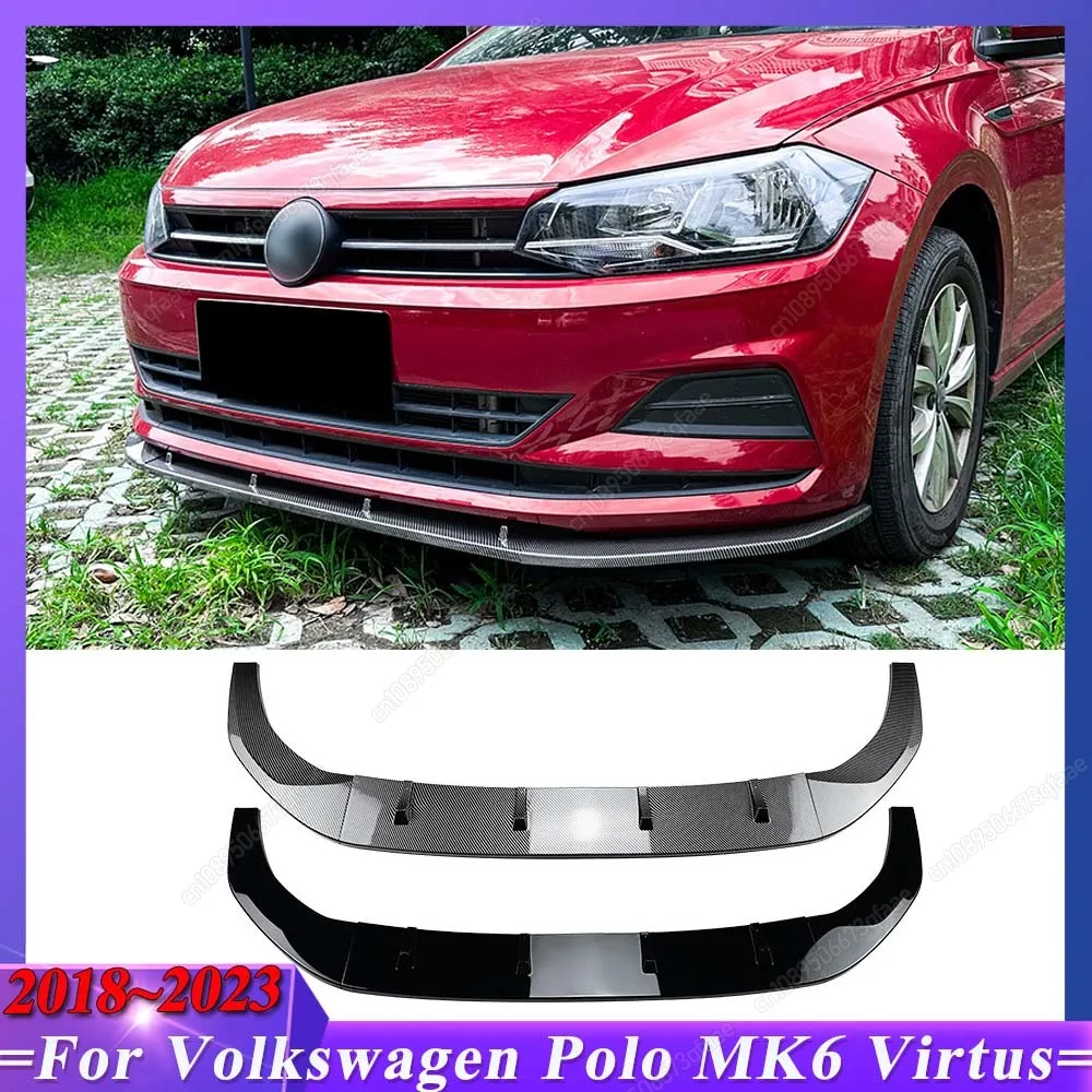 

For Volkswagen Polo MK6 Virtus 2018-2023 ABS Black / Carbon Look Body Kits Splitter Diffuser Car Front Bumper Spoiler Lip Tuning