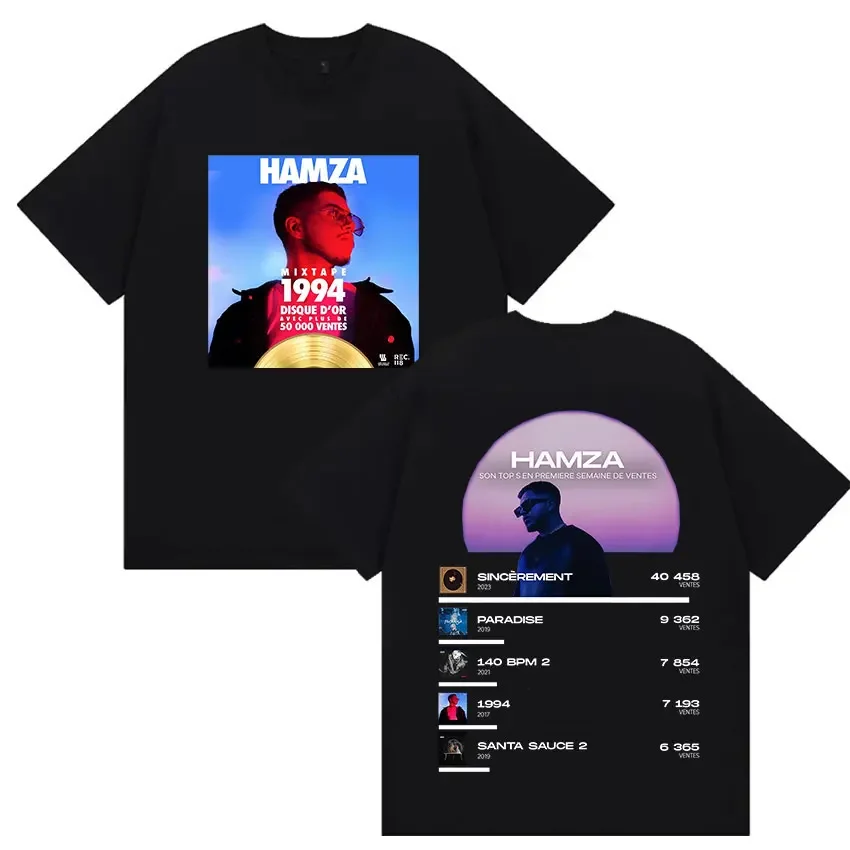 

2025 Men's rapper HAMZA's 1994 tour album pattern pure cotton short-sleeved T-shirt Hip-hop fashion high-quality clothing
