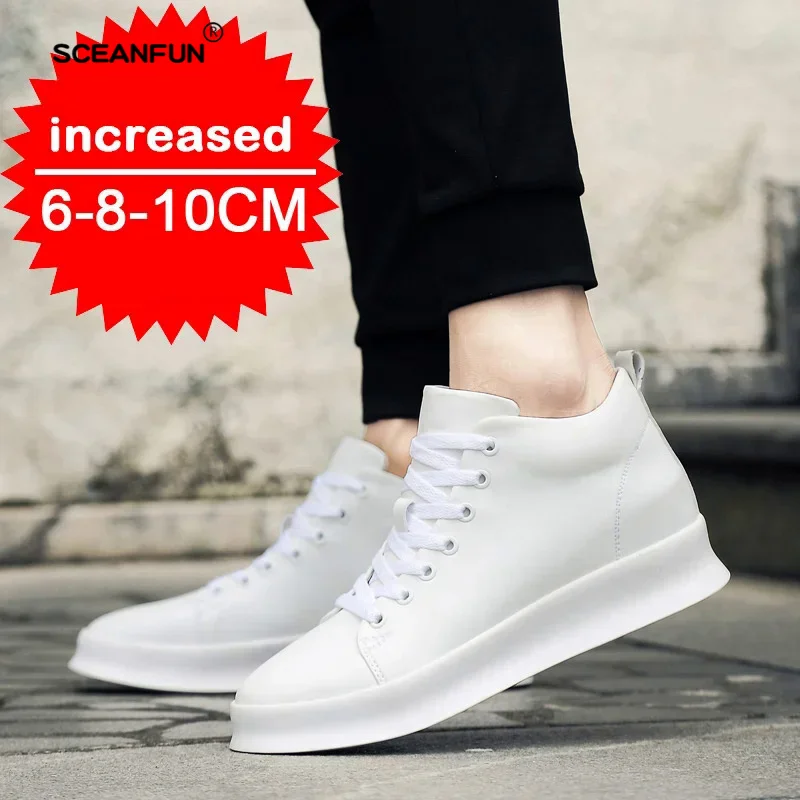 Homens tênis aumento de altura sapatos para homem palmilha casual 6/8cm branco preto mais alto sapatos masculinos lazer esportes plus size 37-44