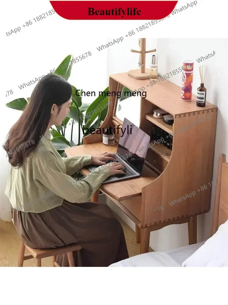 10z  S Nordic Cherrywood Dressing Table Bedroom Makeup Table Japanese Modern Simple Small Apartment Solid Wood kawaii room deco