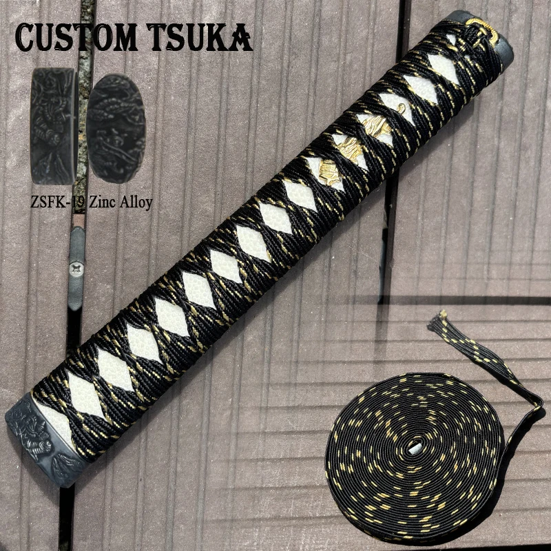 Tsuka De Madeira Personalizado para Lâmina Tang Completa de Katana Japonesa, Acessórios Espada, Ito De Seda De Ouro Preto, Fuchi Kashira, Livre Escolha