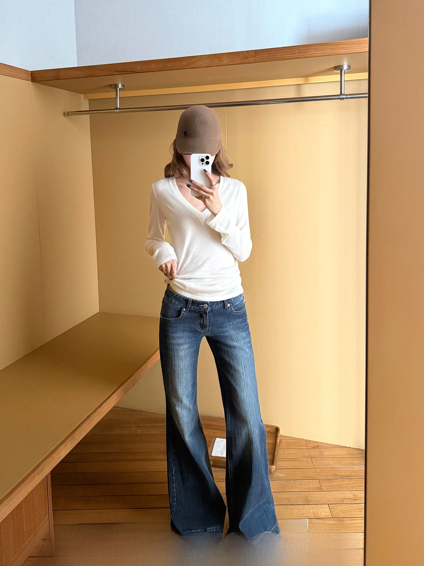 

Xzichic Vintage Waed Blue Denim Pants Women's Autumn Winter Low Waist Loose Flared Long Trousers Jeans Ladies