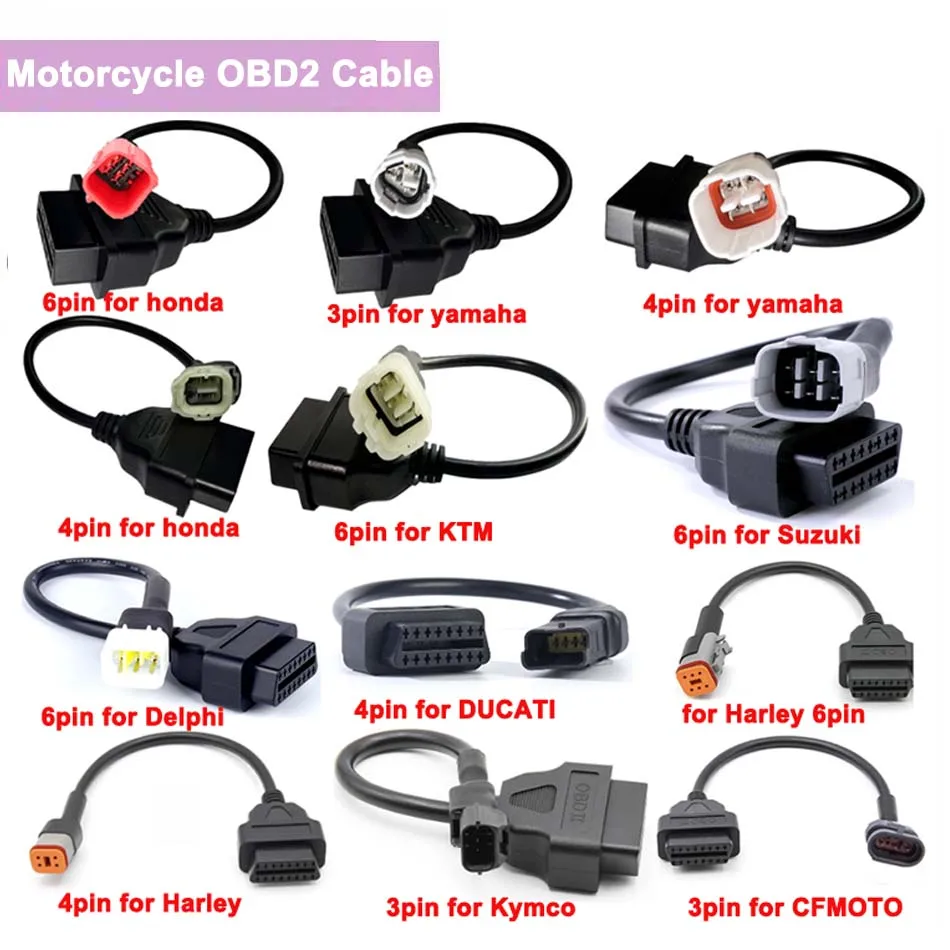 12 Option Motorcycle OBD2 16PIN Cable for Kawasaki KTM Suzuki Harley 6Pin OBD for Yamaha Honda DUCATI 4Pin for Kymco CFMOTO 3pin