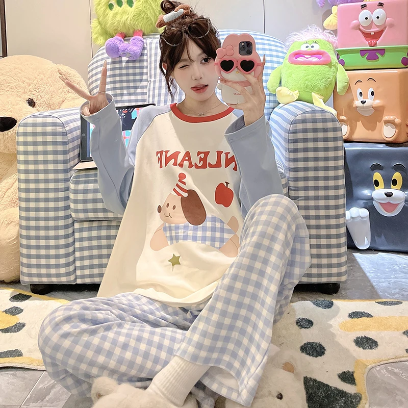 

2026 New Women's Sleepwear Casual Thin Long Sleeve Home Leisure Set Cute Cartoon plus Size Comfortable Cotton Pyjamas