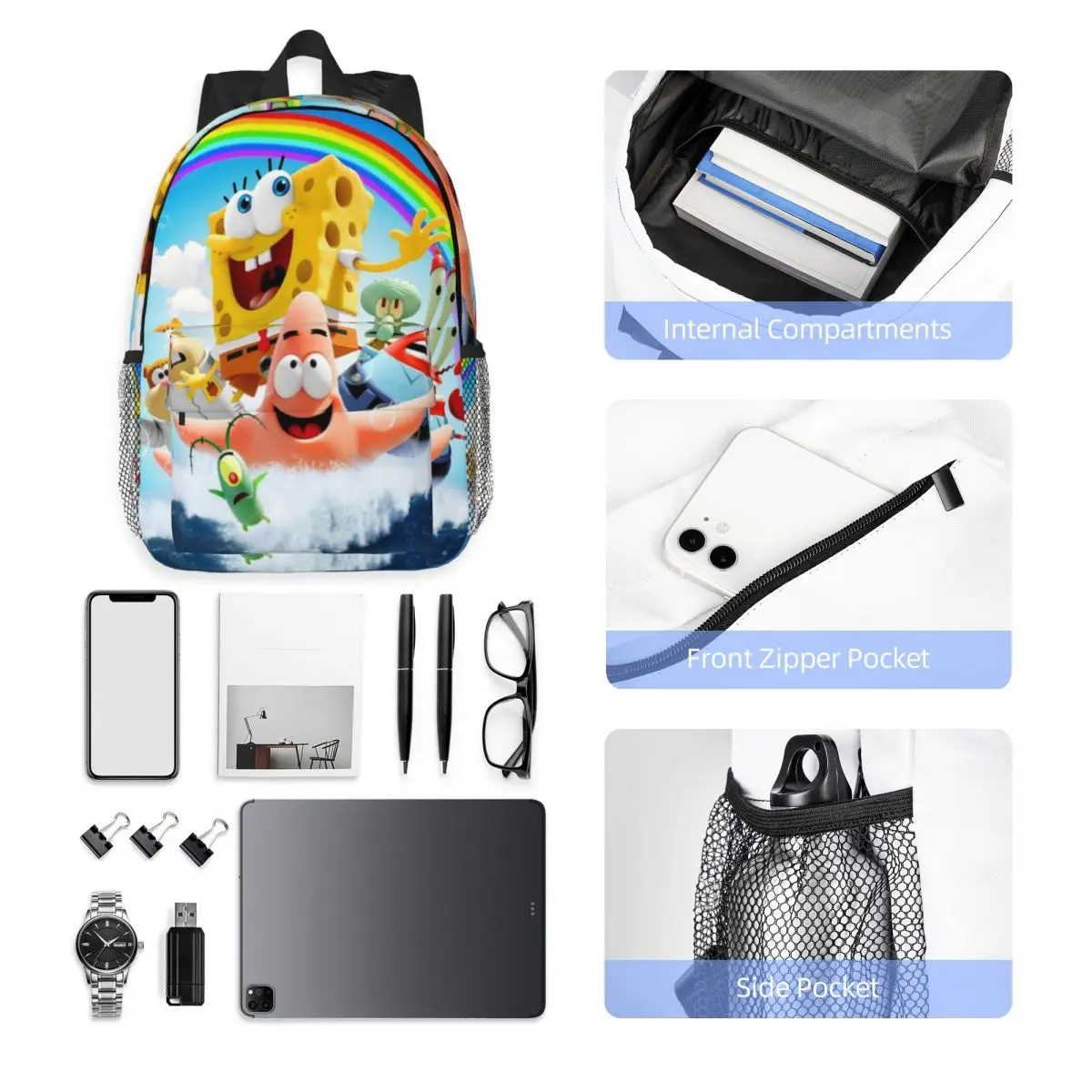 Spongebob Bedrukte Lichtgewicht Casual Schooltas Voor School, Buiten, Winkelen, Kantoor 15Inch