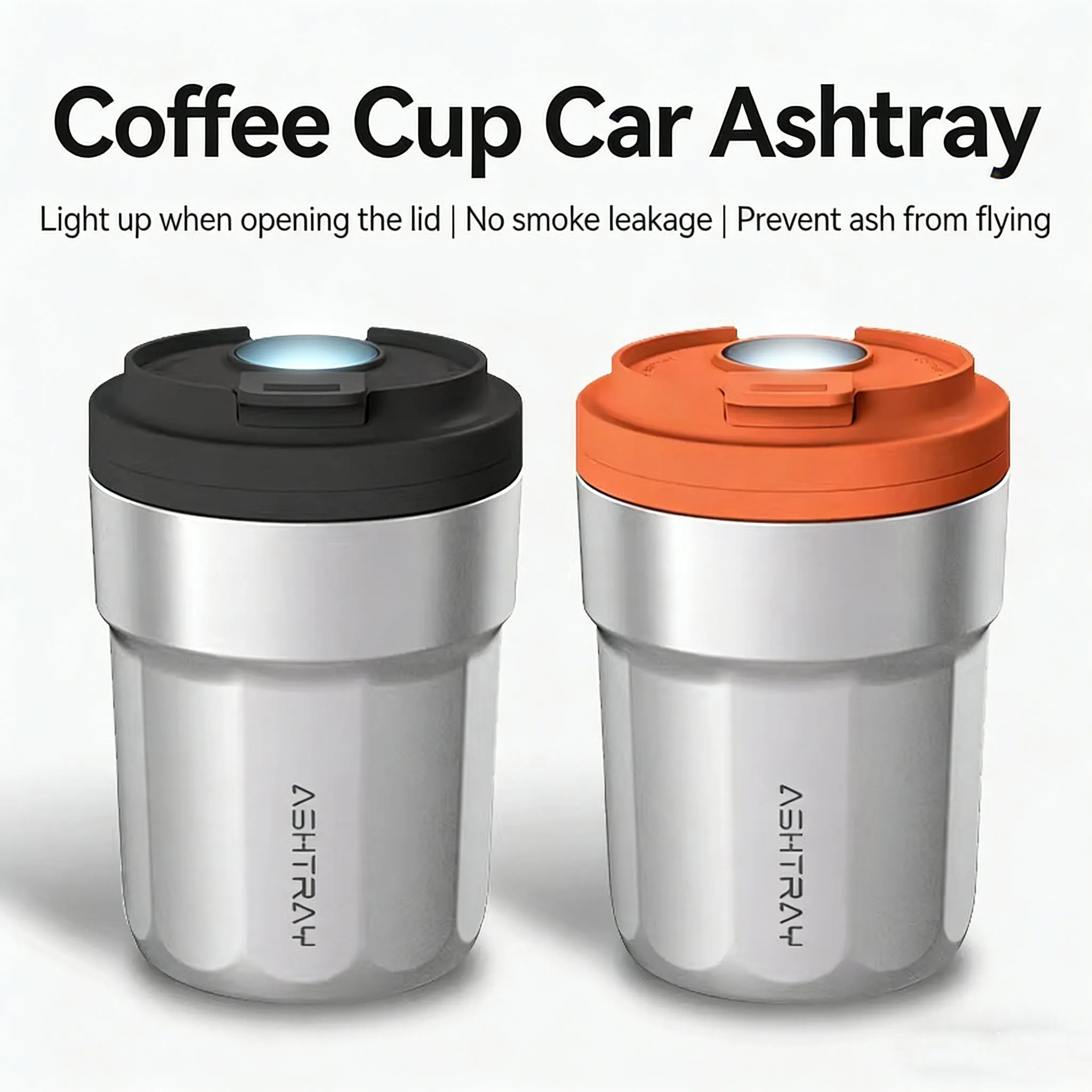 New Car Ashtray Creative Coffee Cup Style Car Ashtray with Lid 7 Color LED Light Metal Lining & ABS Shell Garbage Storage Cup