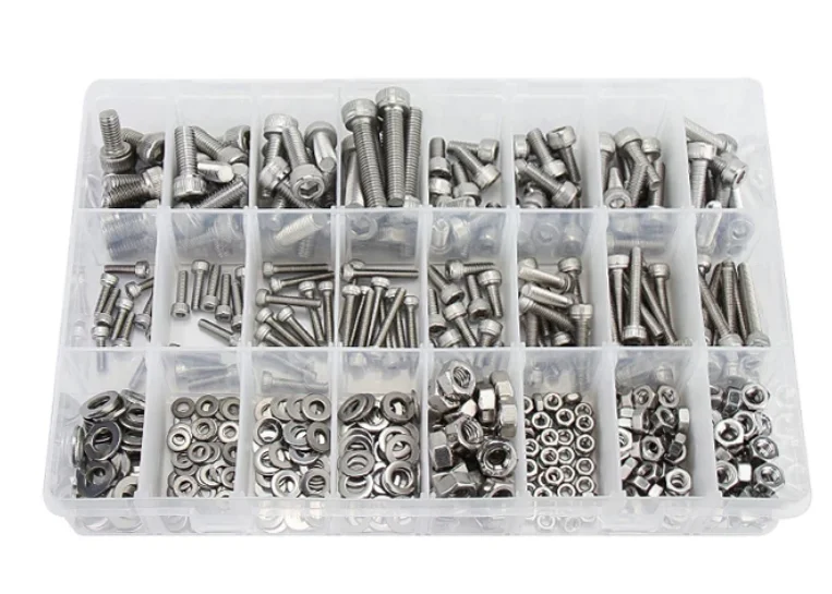 304 Stainless Steel Hex Socket Bolt Nut Washer Assortment Kit, 12.9 Grade Hexagon Socket Cap Head Screws 24 Grid Large Box Set