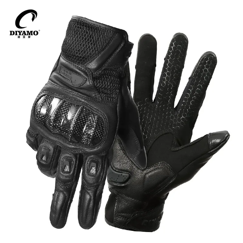 

DIYAMO Motorcycle Riding Gloves Breathable Thin Comfortable Sheepskin Carbon Fiber Protective Gloves Men's Summer Locomotive