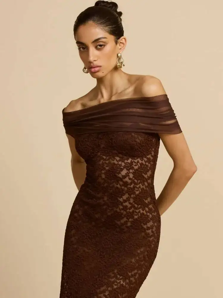 Blifanbo Elegant Off-Shoulder Lace Patchwork Maxi Dress Women Sexy Backless Slim Sleeveless Party Evening Dress Autumn Vestidos