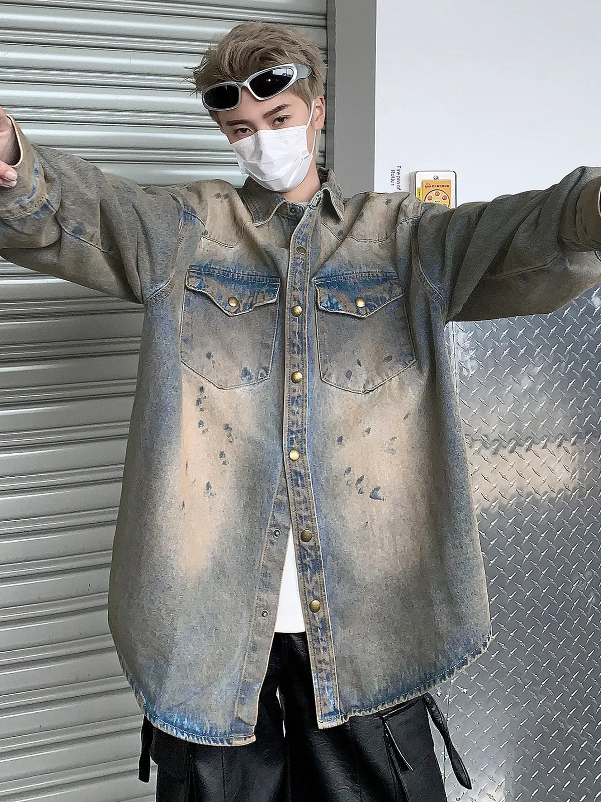 

Waed Denim irt Men's Casual Vintage American Sle Spring Autumn Jaet Loose Fit adient No Iron Treaent Long Sve