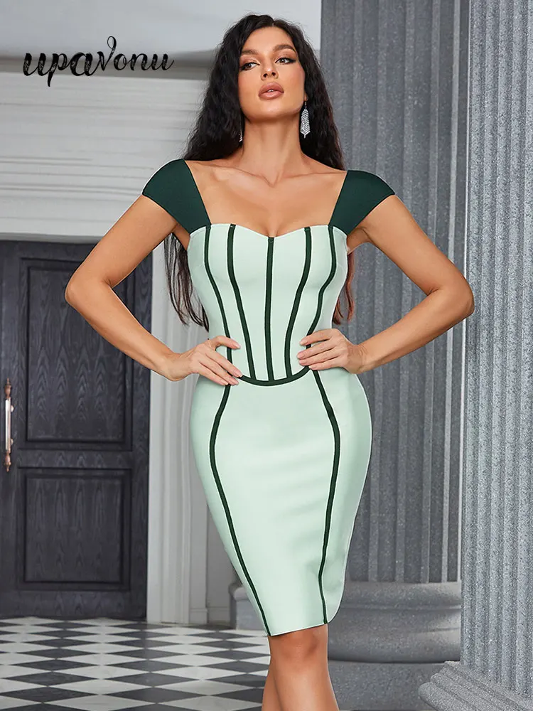 

Women's Summer Dresses 2022 New Strap Sleeveless Bodycon Mint Bandage Dress Elegant Celebrity Club Evening Party Vestidos