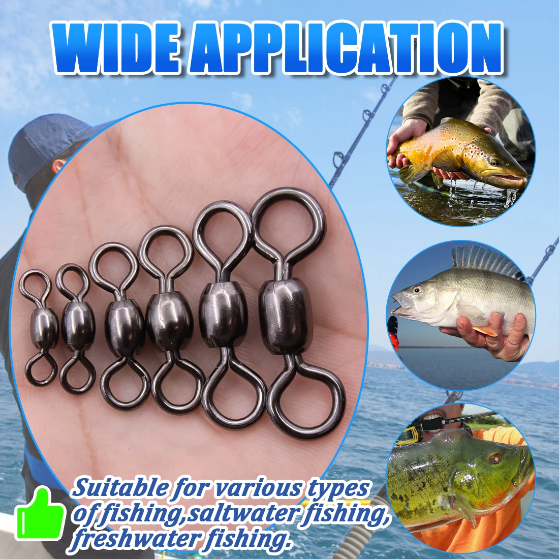 FishTrip 50Pcs Crane Swivels Rolling Swivels Stainless Steel Fishing Swivels Heavy Saltwater Fishing Tackles Black Nickel image 5