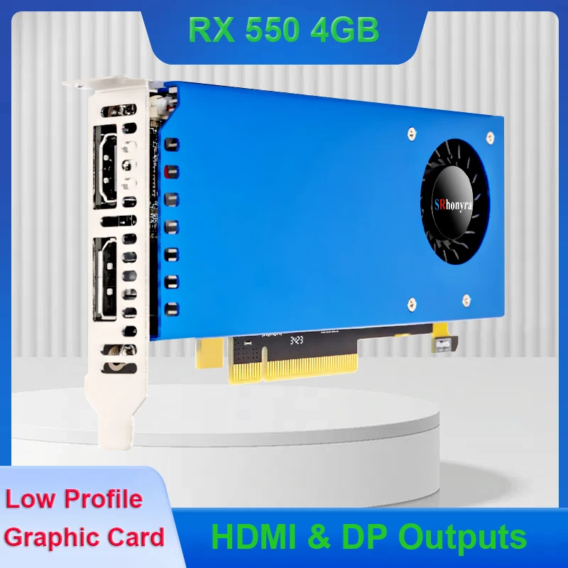 

SRhonyra RX550 4 ГБ GDDR5 128-битная низкопрофильная видеокарта, выход HDMI + DP, PCI 3.0, настольный графический процессор 4/8K для офисных/световых игр