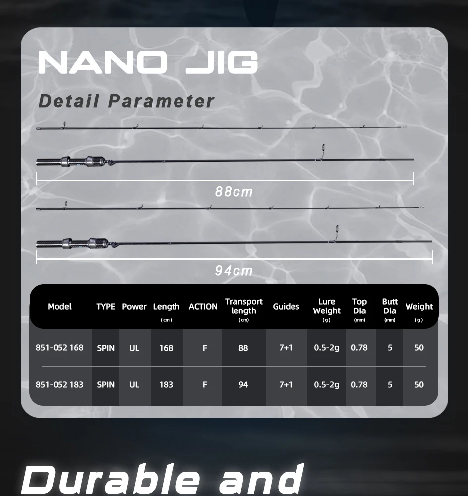 MIFINE Nano Jig Spinnrute, ultraleichte Angelrute, 0,5–2 g, 1,68 m/1,83 m, schnelle Aktion für Barschforelle, Salzwasser, Süßwasser – Detail 3