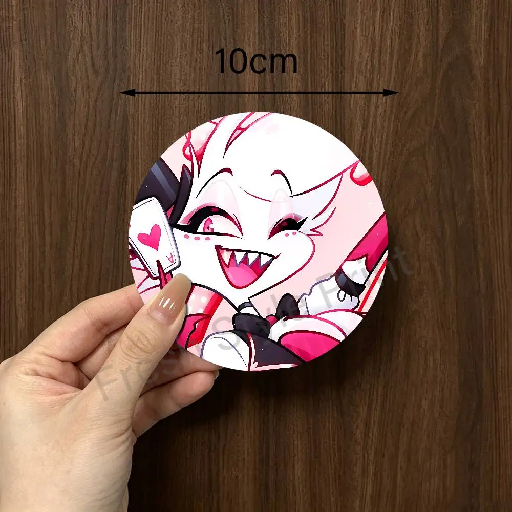 H-Hazbineds A-Angel Dust H-Hotel Heat Resistant Round Wooden Coasters Non-slip Drink Cafe Decoration 2D Flat Color Print Coaster