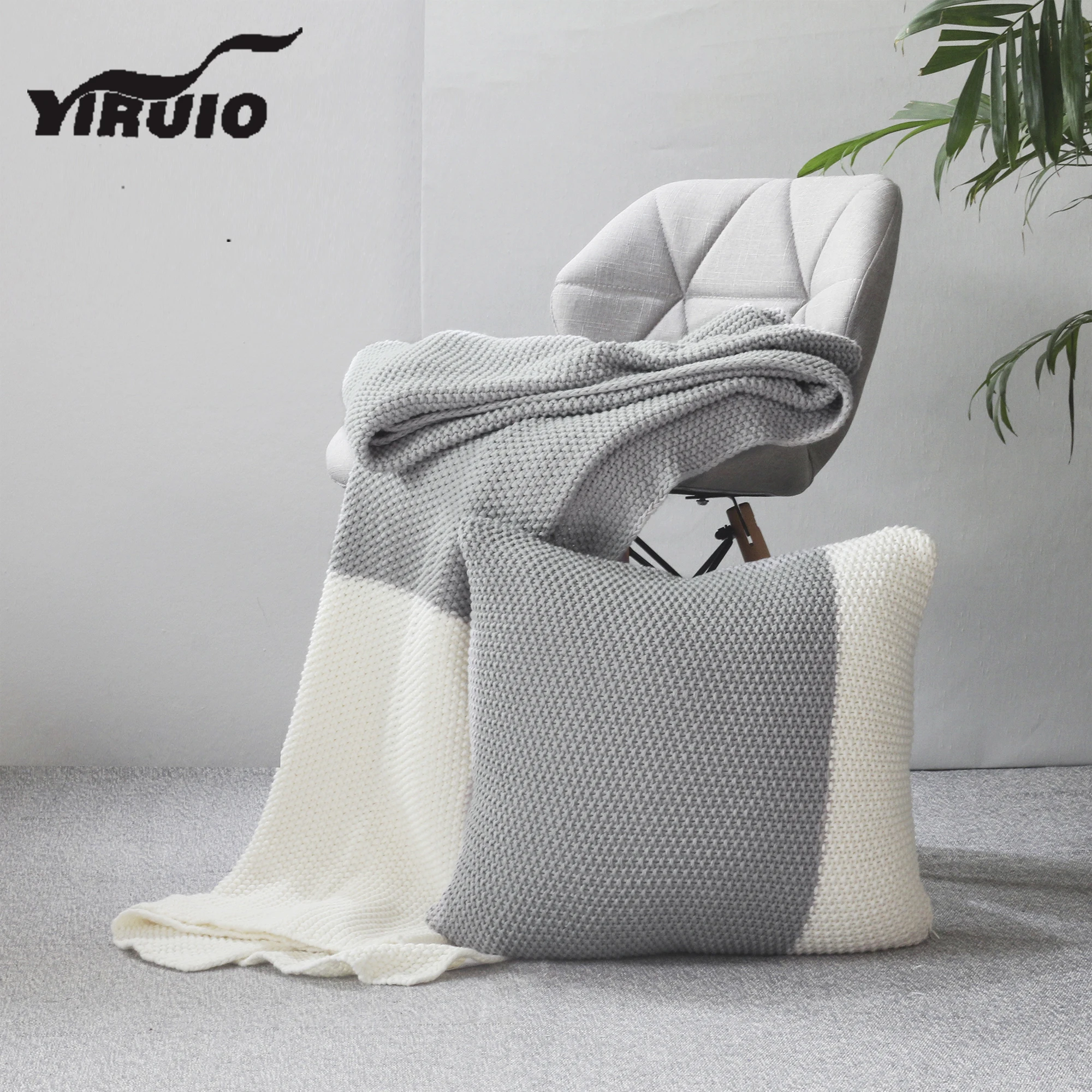 YIRUIO Elegant Gray White Knitted Plaid Blanket Graceful Office School Library Shawl Knee Wearable Soft Cozy Nap Quilt Blanket