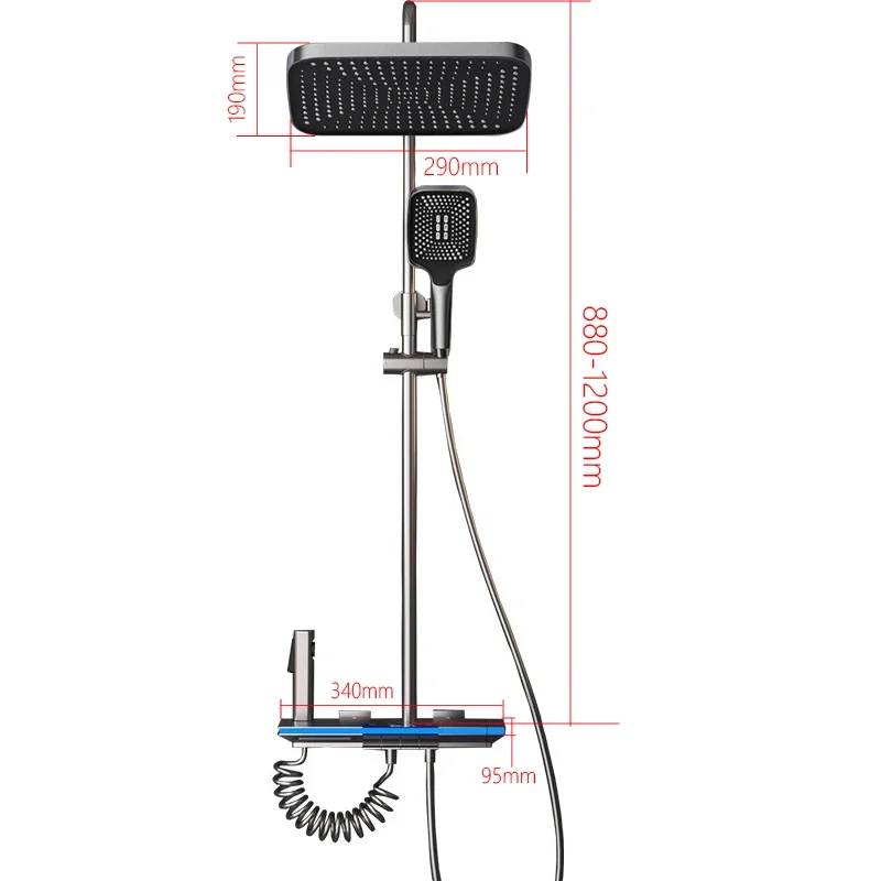 Bathroom Thermostatic Shower System Brass Bathtub Mixer Faucet Digital Display Shower Set Piano Key Rainfall LED Shower Full Set