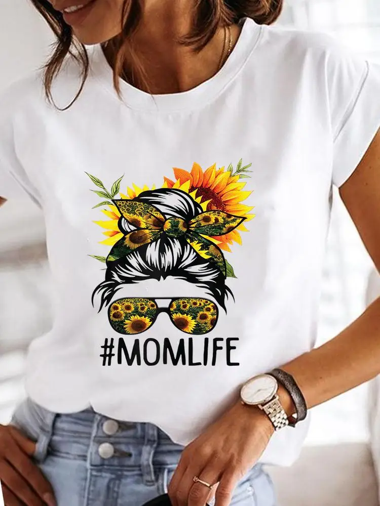 

2022 Fashion Clothes T-shirts Print Women Female Summer Ladies Mom Mama Flower Mother Casual Short Sleeve T Clothing Graphic Top