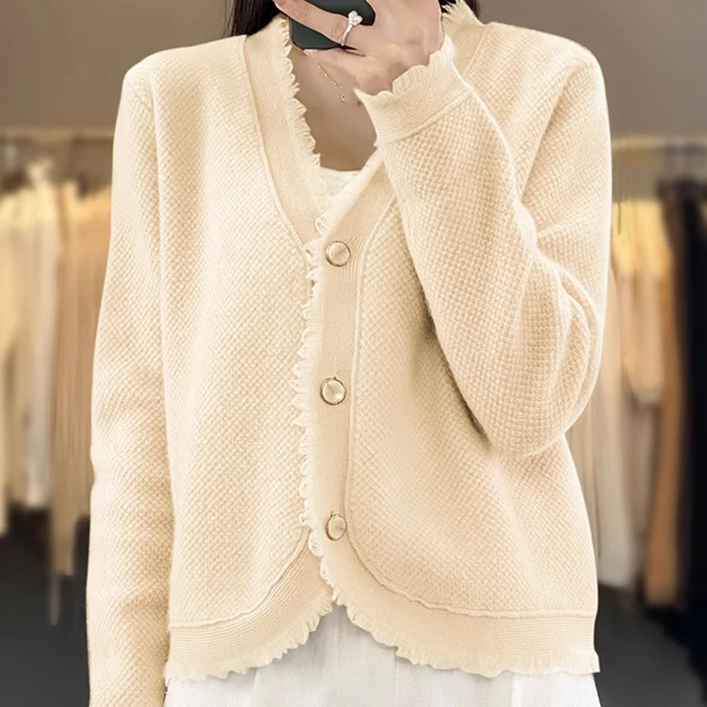 المرأة الخامس الرقبة سترة محبوك سترة قصيرة ربيع الخريف نمط جديد شرابة تصميم واحدة الصدر بلون سترة أعلى #1