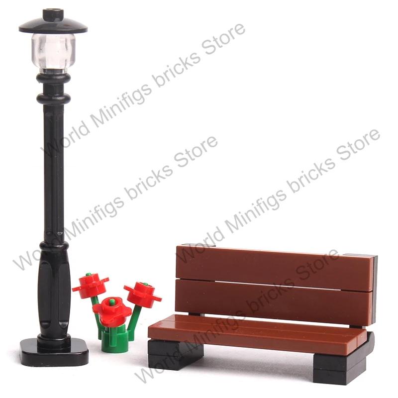 MOC مدينة شارع عرض الطوب بارك مقعد مزبلة المرحاض متوافق الشكل اللبنات أصدقاء دمى هدايا للأطفال الكبار DIY بها بنفسك #3