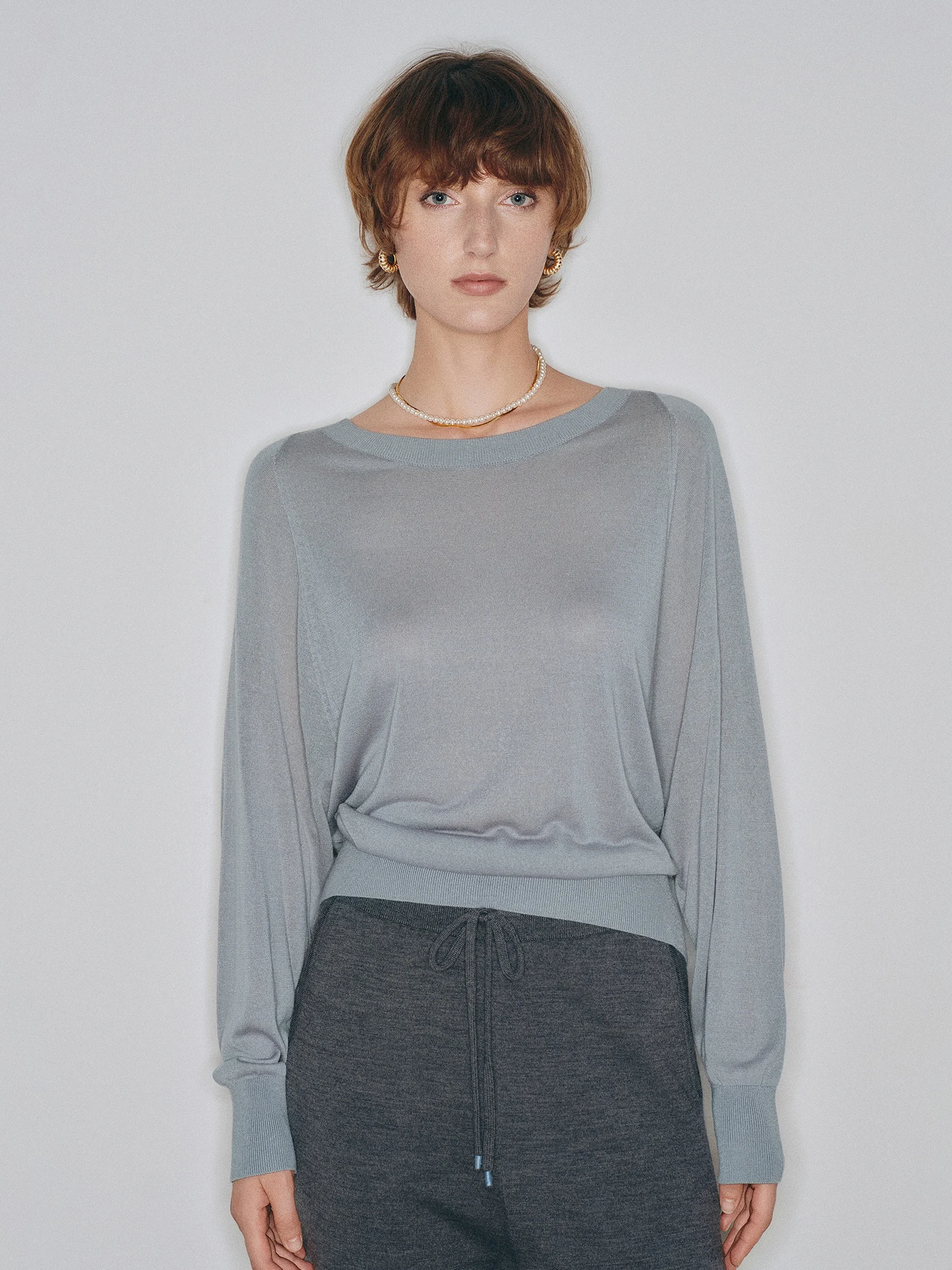 

Простой женский вязаный свитер Long Sve Batwing, шелковая смесь вискозного волокна, шелковый свободный крой, трикотаж Crew Ne