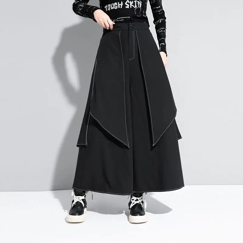 Wide-leg pants 2024 spring and autumn new casual pants two pieces of white trousers dark personality loose plus size street.