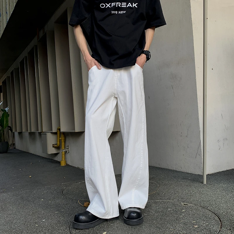 

White Jeans 100% Cotton Autumn New Men's Clothing Loose Trousers Korean Fashion Brand Wide Y2K Pants Denim Male