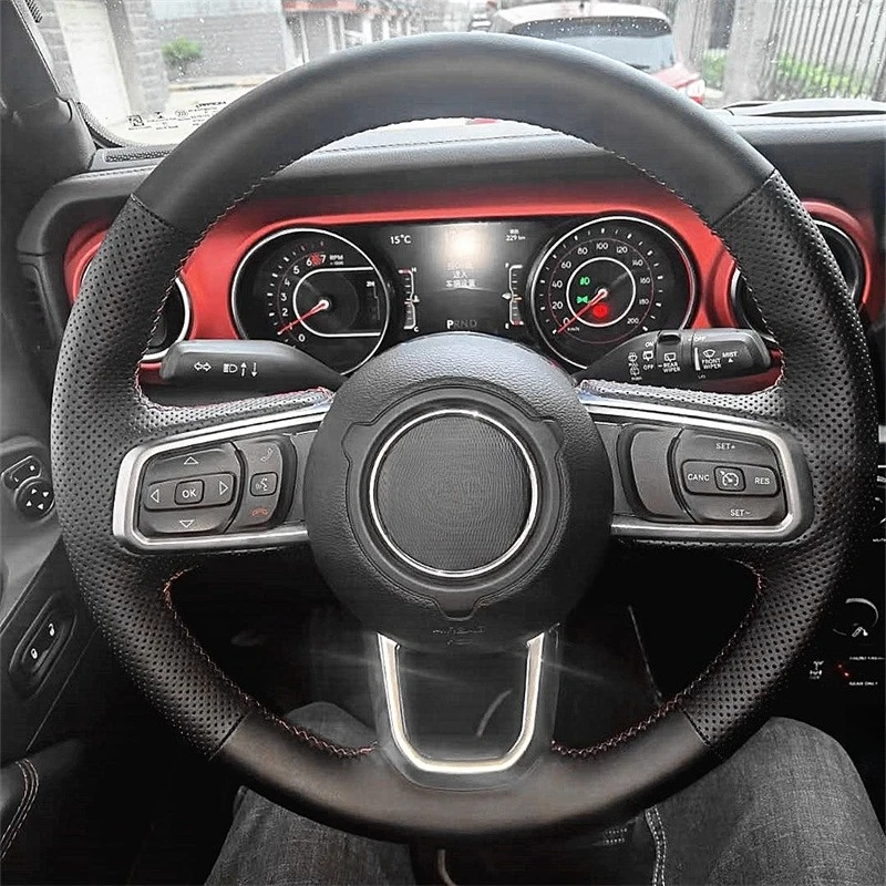 

Hand-stitched black Genuine Leather non-slip car Steering Wheel Cover For Jeep Wrangler JL Gladiator JT 2018-2021 Auto Parts