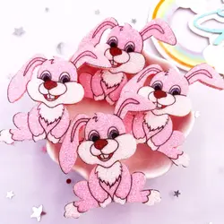 10pcs Glitter Felt Fabric Nonwovens Colorful Cartoon Pink Rabbit Applique DIY Sewing Patch Supplies Headwear Bow Accessories