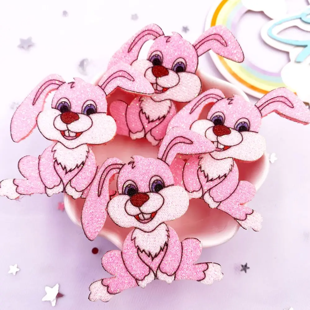 10 sztuk brokatowa filcowa tkanina włókninowa kolorowa kreskówka różowy królik aplikacja DIY naszywka do szycia dostarcza nakrycia głowy akcesoria do kokardek